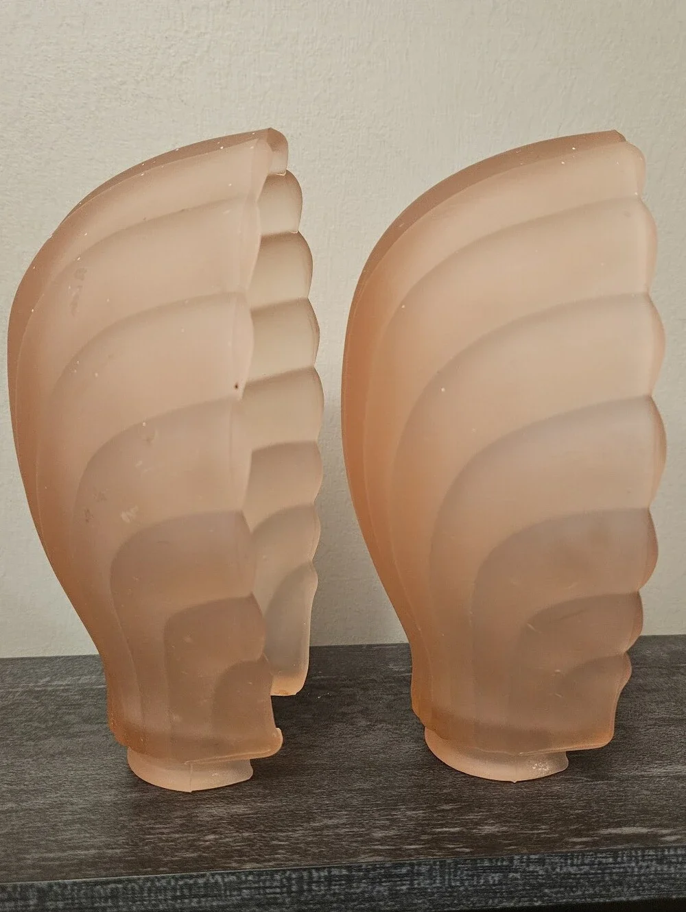 Vintage Art Deco Style PINK SATIN GLASS Slip Shades Sconces- Set Of 2